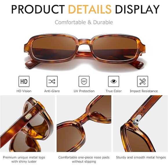 Retro 90s Small Square Rectangle Sunglasses for Women UV400 Sun Protection - Picture 3 of 6